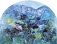 Verde e azzurro in Valtellina, 1969. Olio su tavola 90x78 cm